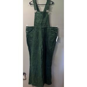 Modcloth Green Corduroy Flare Overalls Bibs women Size 2XL 90s Y2K